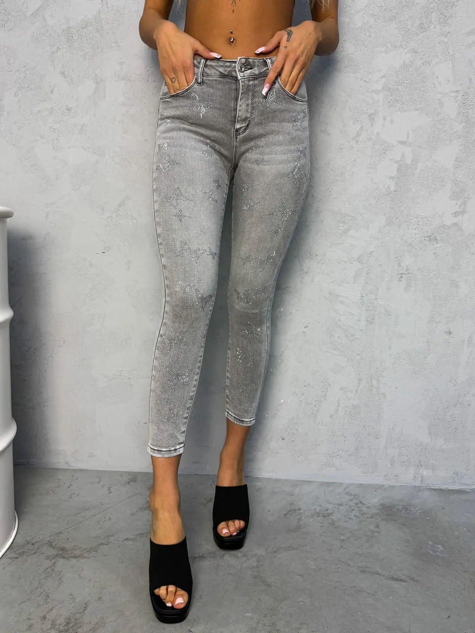 Spodnie z cyrkoniami motylki szare 51A