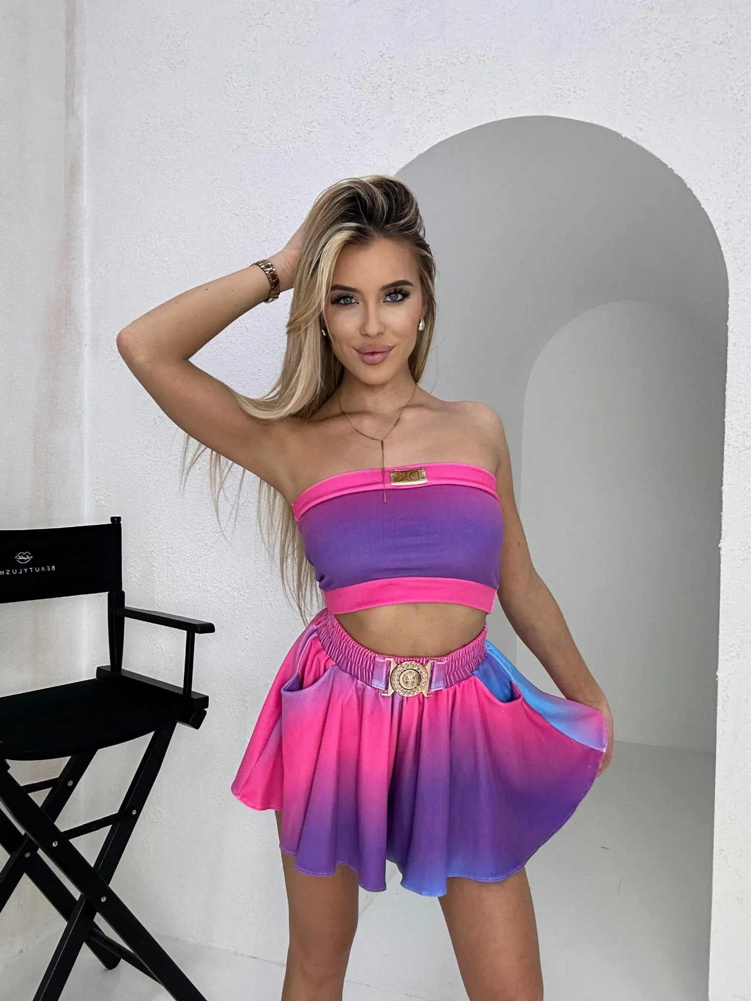 Komplet polskiej produkcji welurowy Ombre fioletowy W4