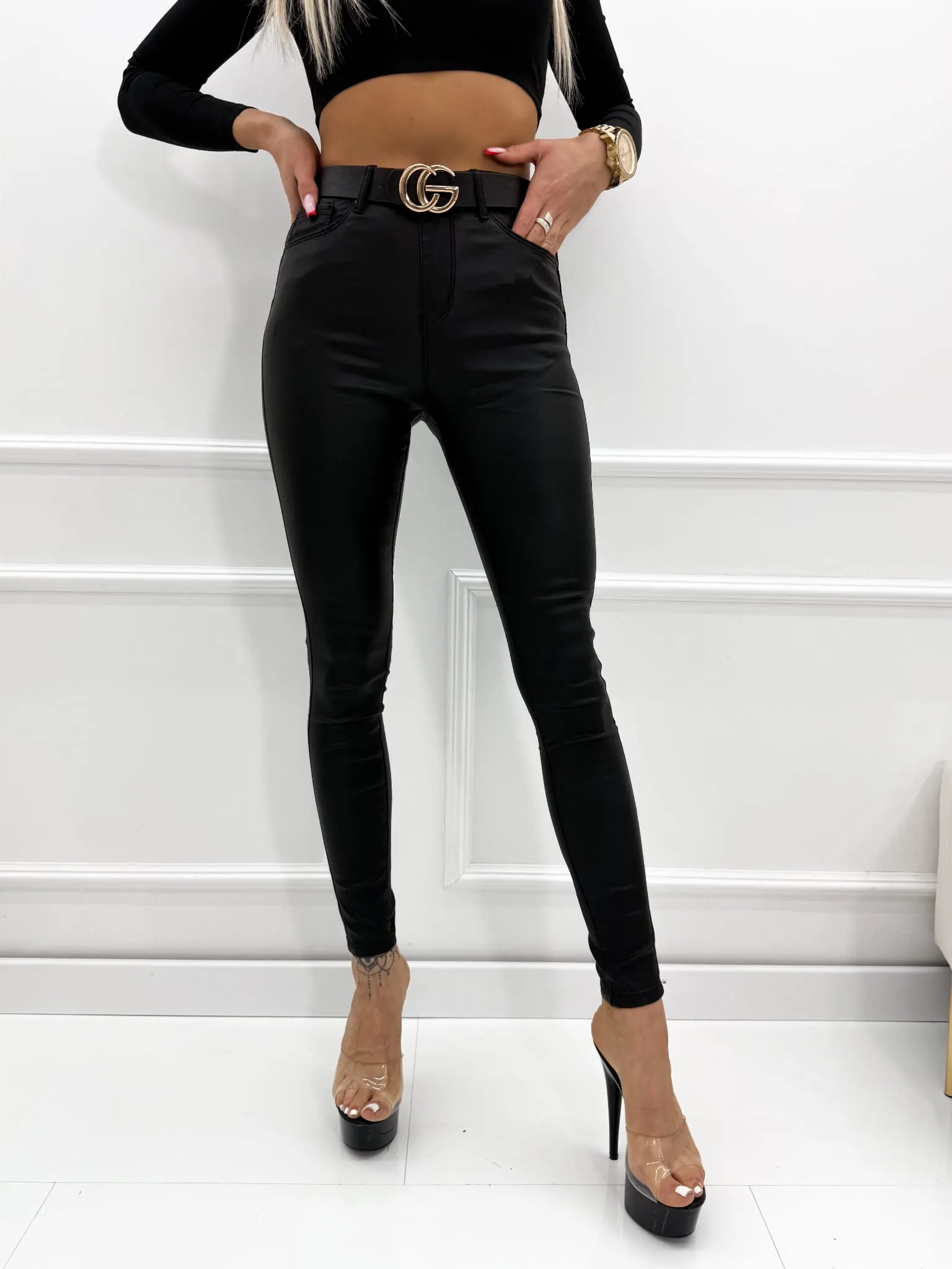 Spodnie woskowane czarne 192 (Wariant rozmiar + kolor: M; Kolor: czarny)