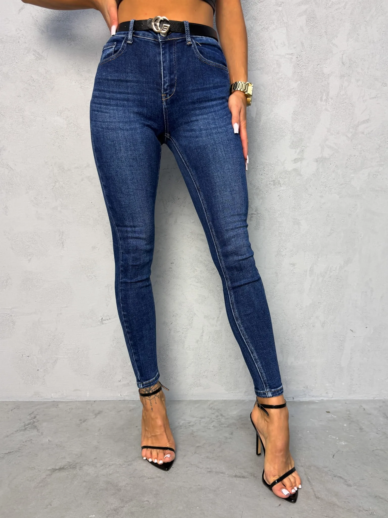 Spodnie granatowe niebieskie z push up 224 (Wariant rozmiar + kolor: XL; Kolor: Niebieski)