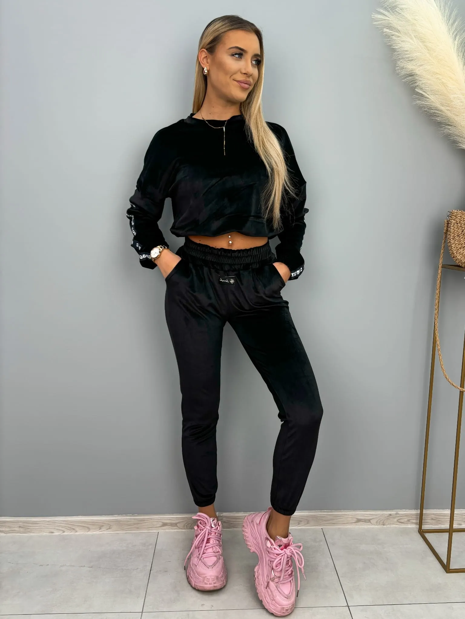 Komplet by Limonka welurowy czarny Rebel W9 (Wariant rozmiar + kolor: S/M; Kolor: czarny)