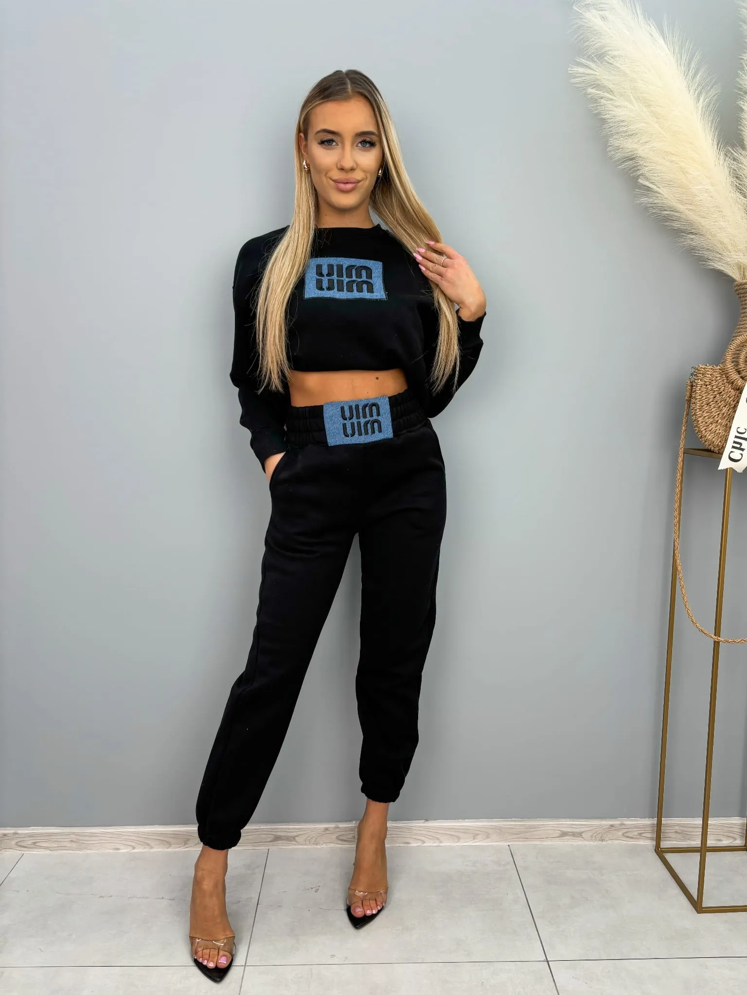 Komplet bawełniany czarny Miumiu W12 (Wariant rozmiar + kolor: L; Kolor: czarny)