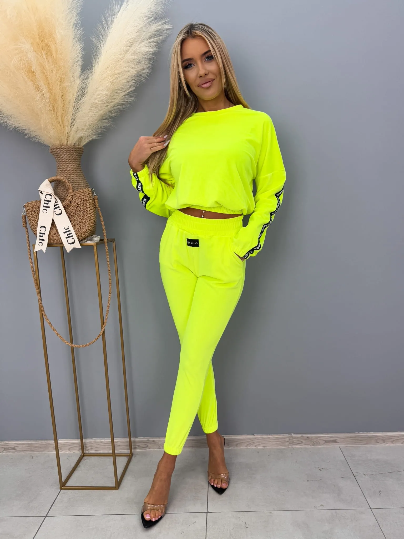 Komplet dwuczęściowy by Limonka welurowy neonowy Rebel W9 (Wariant rozmiar + kolor: M/L; Kolor: Żółty)