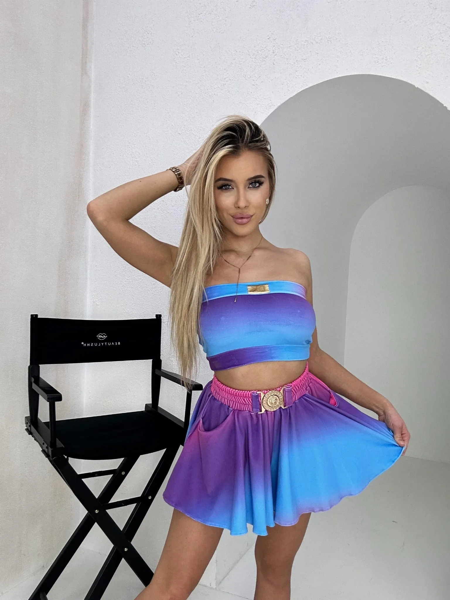 Komplet polskiej produkcji welurowy Ombre niebieski W5 (Wariant rozmiar + kolor: Uniwersalny; Kolor: Niebieski)