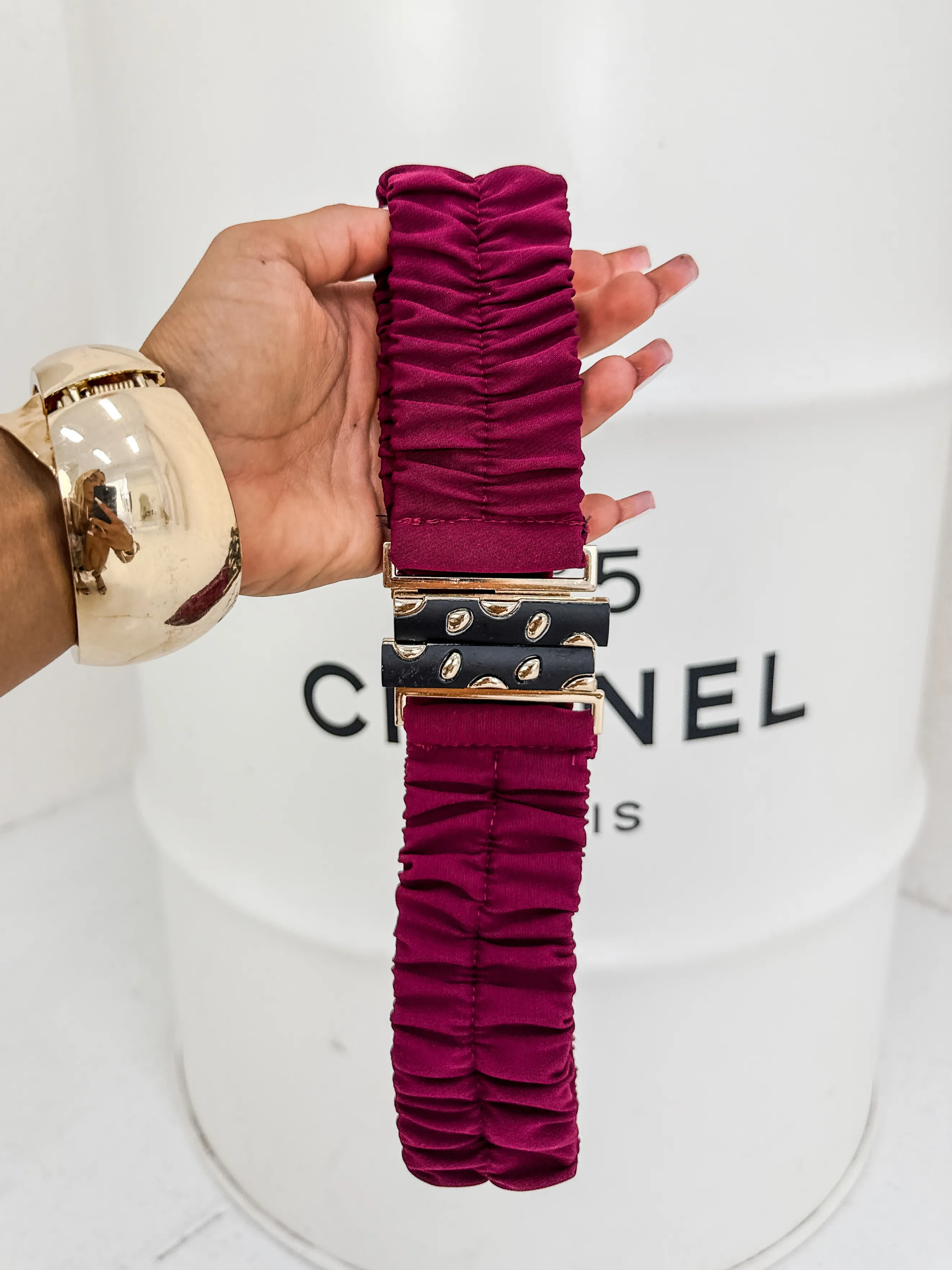 Pasek na gumie bordowy 20 (Wariant rozmiar + kolor: Uniwersalny; Kolor: Bordowy)