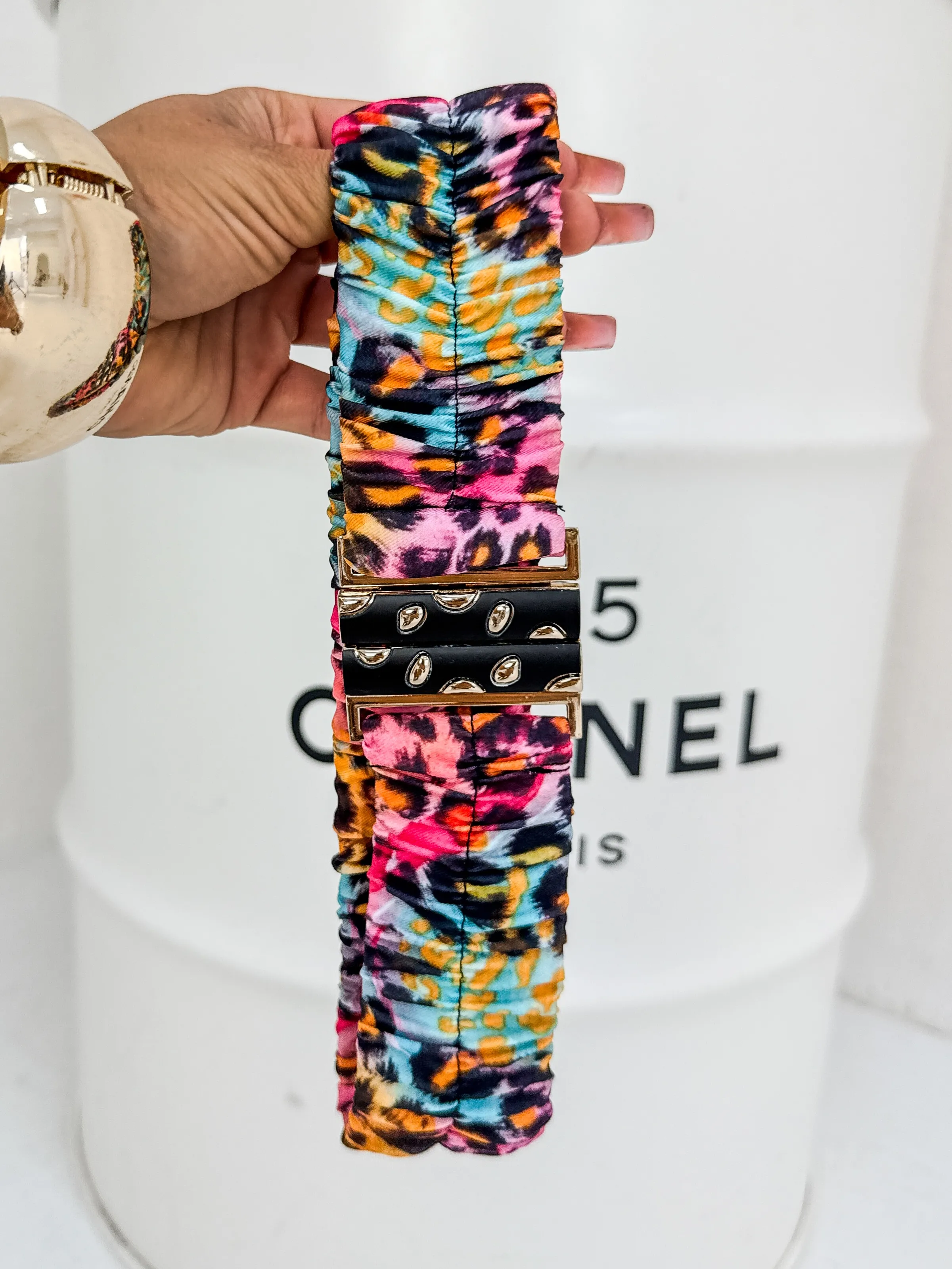 Pasek na gumie pomarańczowa panterka 22 (Wariant rozmiar + kolor: Uniwersalny; Kolor: Pomarańczowy)