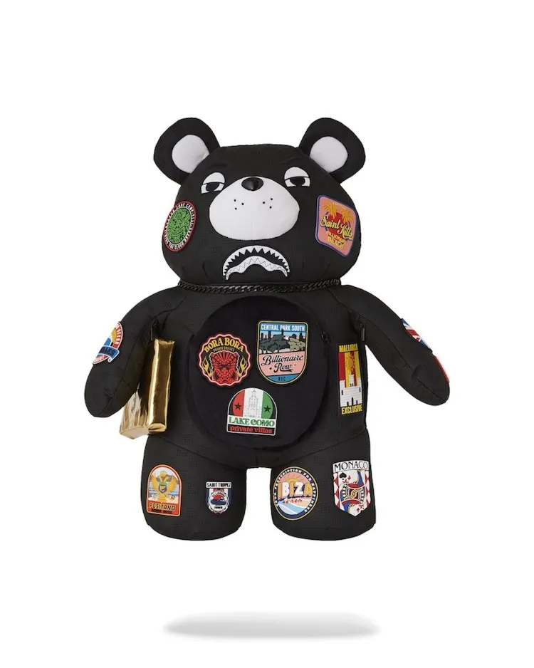 PLECAK W KSZTAŁCIE MISIA Z APLIKACJAMI "GLOBAL MOGUL BILLIONAIRE"