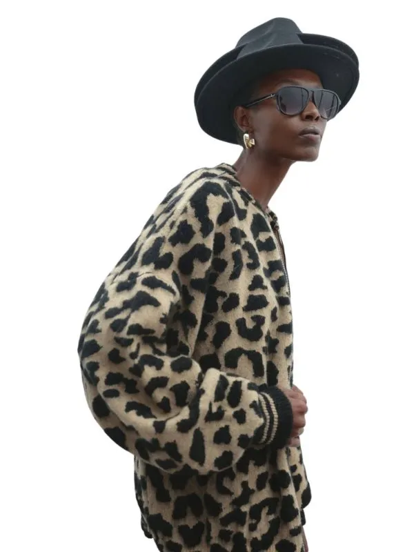 DZIANINOWA BLUZA TYPU BOMBER W ZWIERZĘCY PRINT