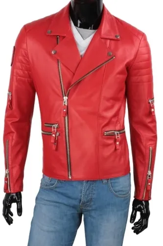 ATN462 - Ramoneska Męska z Czerwonej Skóry DORJAN