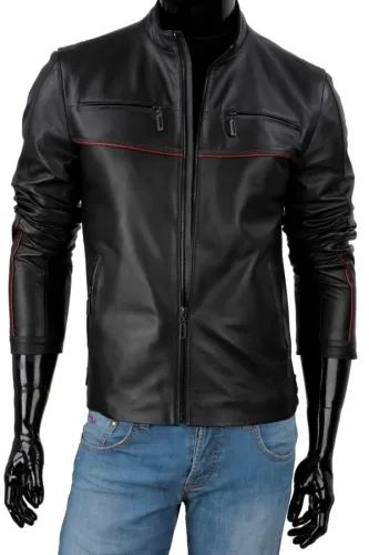 ARL450 - Czarna skórzana męska kurtka typu biker DORJAN