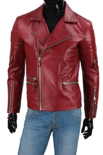 ATN467 - Ramoneska Skórzana Męska w Szkarłacie DORJAN