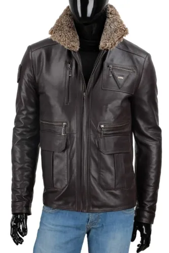 PLT016 - Brązowa Pilotka Męska z futrzanym kołnierzem DORJAN