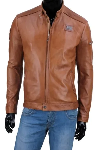 RAF084 - kurtka skórzana ze skóry naturalnej jasny brąz DORJAN