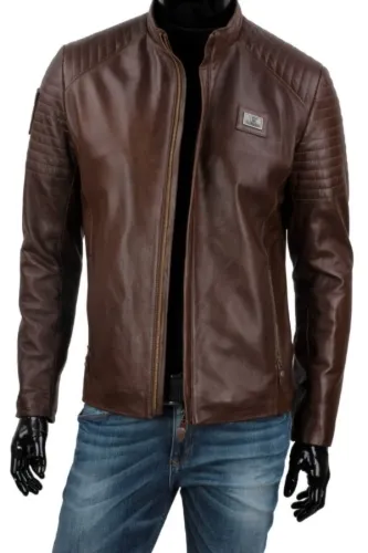 VIT122A - Męska kurtka skórzana w kolorze ciemnego brązu DORJAN
