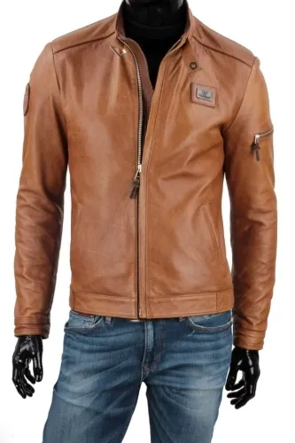 RAFA084 - casualowa skórzana kurtka z jasnej skóry naturalnej DORJAN