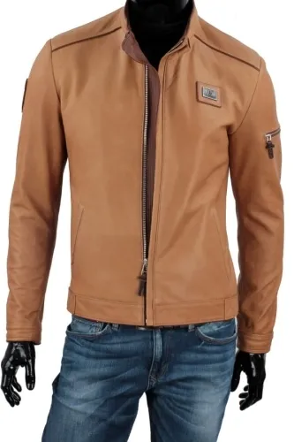 RAFA084A - camelowa kurtka skórzana z dodatkami z brązowej skóry DORJAN