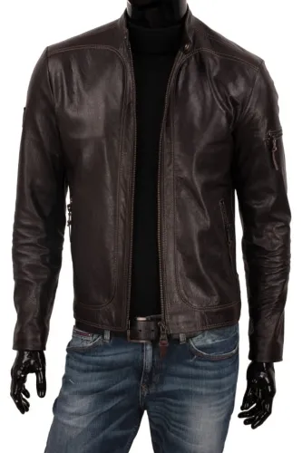 KEN160 - rockowa kurtka męska biker ze skóry naturalnej DORJAN