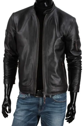 KEN450 - kurtka biker męska z czarnej skóry naturalnej DORJAN