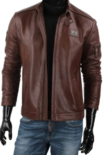 RAFA122A - kurtka skórzana ze skóry owczej w kolorze głębokiego brązu DORJAN