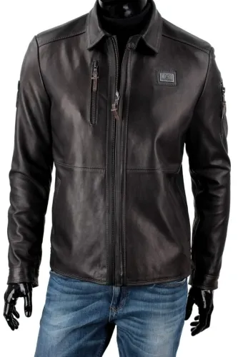 ZEN450 - klasyczna kurtka skórzana męska czarna z kołnierzem DORJAN