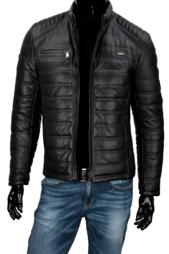 LUI450_1 - Czarna uniwersalna kurtka skórzana męska Bestseller DORJAN