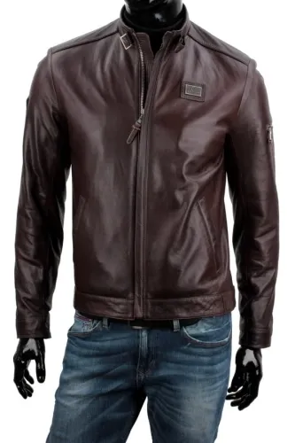 RAFA124A - skórzana kurtka w kolorze ciemnej gorzkiej czekolady DORJAN