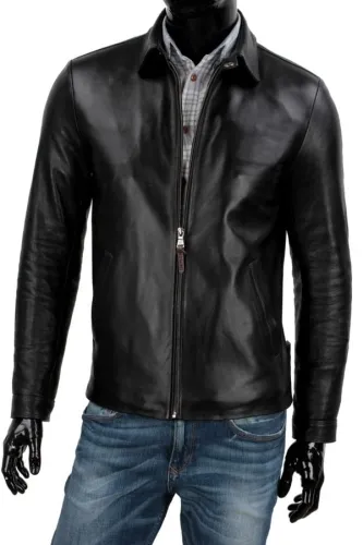 MAT450 - Elegancka kurtka skórzana męska z kołnierzykiem DORJAN