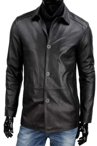 NOR450 - Elegancka kurtka skórzana męska jednorzędowa DORJAN