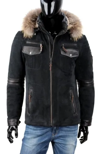 PTR400 - Zimowa kurtka męska zamszowa z kapturem i futerkiem DORJAN