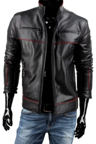 ARLP450 - Męska kurtka biker z czarnej skóry naturalnej rajdowa DORJAN