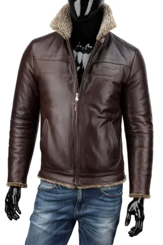 TMK124A - ciepła męska kurtka pilotka z naturalnej skóry owczej DORJAN