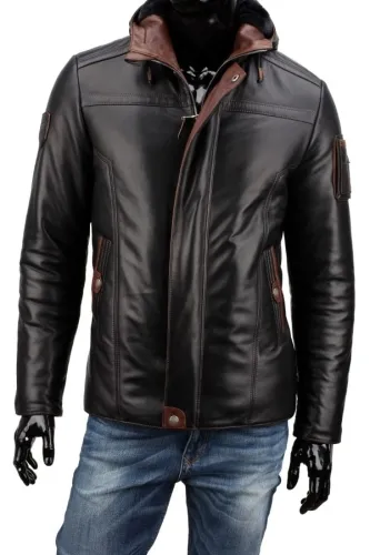 AMD450 - Elegancka kurtka zimowa męska ze skóry PREMIUM DORJAN