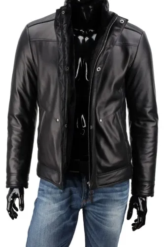 KAL450 - Męska ocieplana kurtka biker ze skóry naturalnej DORJAN