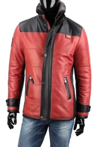 AS411 - Pikowana kurtka skórzana męska z dwóch kolorów skóry DORJAN