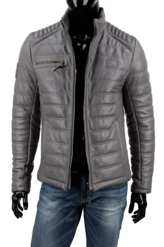 LUI102 - Szara kurtka skórzana męska w casualowym stylu DORJAN