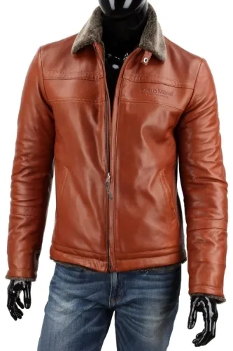 TMK090 - kurtka pilotka męska z naturalnej camelowej skóry owczej DORJAN