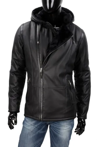 CASK450 - kurtka skórzana męska z kapturem i kożuszkiem eko DORJAN CM