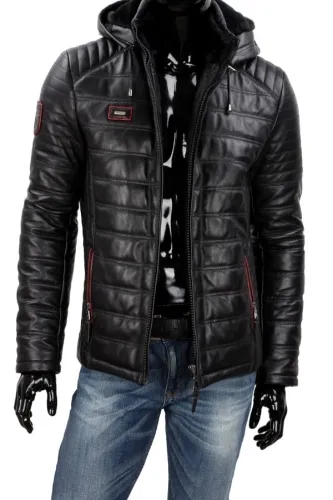 NIKM450 - Wszechstronna kurtka skórzana męska z kapturem DORJAN