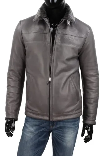 TMK103 - szara kurtka pilotka męska z podszyciem z kożucha eko DORJAN
