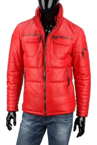 ART462_1 - Casualowa ciepła kurtka skórzana męska czerwona DORJAN CM