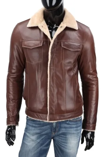 KTMK122A - Brązowa kurtka skórzana męska z futerkiem eko DORJAN