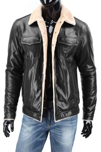 KTMK451 - Katana / kurtka skórzana męska ocieplana futerkiem DORJAN