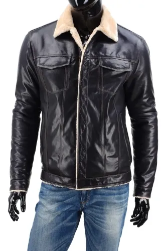 KTMK071 - Granatowa kurtka skórzana męska w formie katany DORJAN