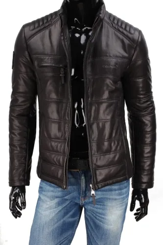 JUI450 - Kurtka męska pikowana ze skóry naturalnej DORJAN