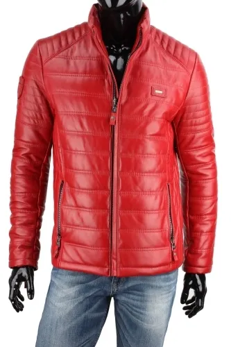 NIK411 - Czerwona kurtka skórzana męska najwyższej jakości DORJAN