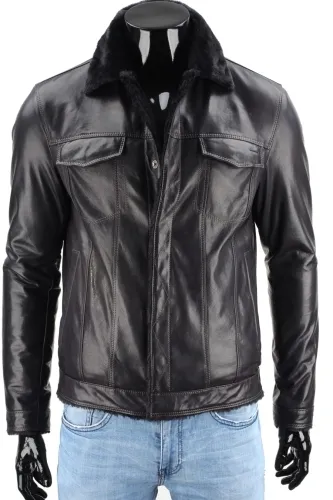 KTMK450_1 - Katana / kurtka skórzana męska z kożuchem eko DORJAN