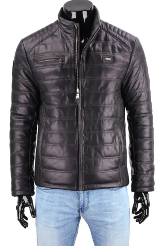 LUI071A - Kurtka skórzana męska w kolorze ciemnego granatu DORJAN