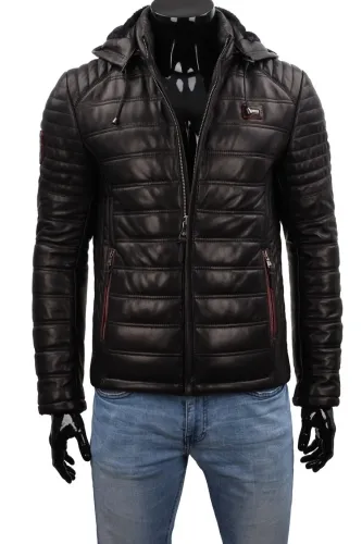 NIKM453 - Praktyczna kurtka skórzana męska z czarnej skóry DORJAN