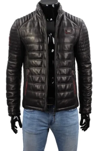 NIK453 - Czarna kurtka skórzana męska wielosezonowa firmy DORJAN