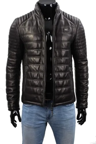 NIK453_1 - Czarna uniwersalna kurtka skórzana męska sportowa DORJAN